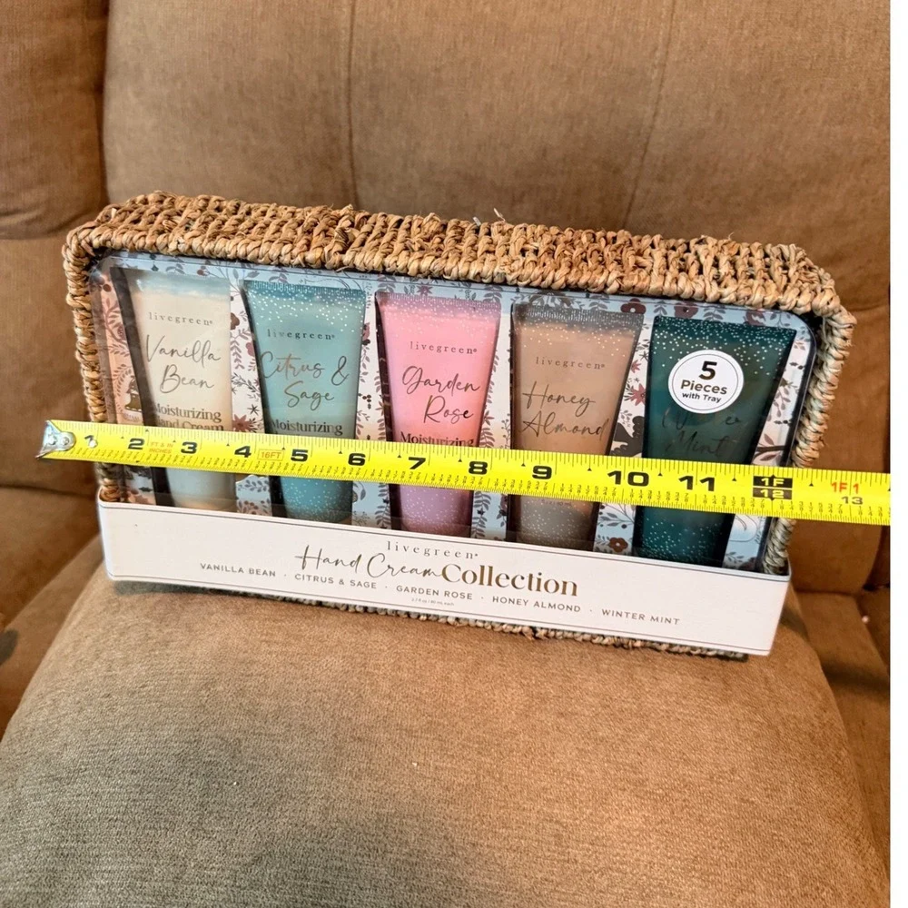 Livegreen Hand Cream Collection 5 Piece Gift Set with Woven Tray Vanilla Rose